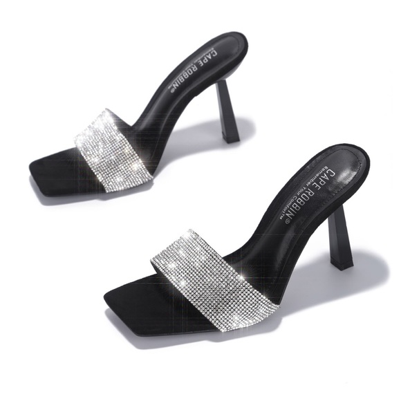 Simplistic Rhinestone Heels Black - Picture 2 of 2